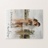 Skriptelegante Foto-Typografie Hochzeit halten Sak Puzzle (Horizontal)