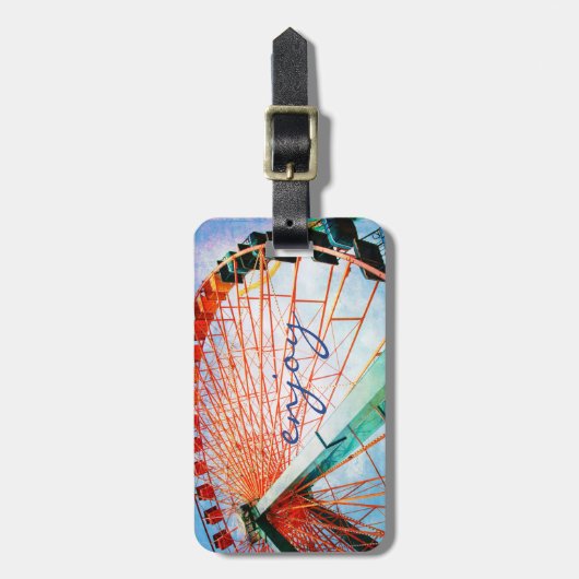 Skriptfarbiges Foto des Riesenrads im Karneval Gepäckanhänger (Vorderseite vertikal)