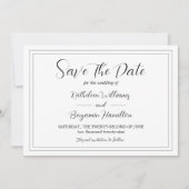 Skriptformale Schwarz-Weiß-Foto-Hochzeit Save The Date (Vorderseite)