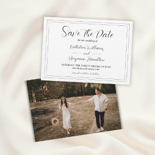 Skriptformale Schwarz-Weiß-Foto-Hochzeit Save The Date