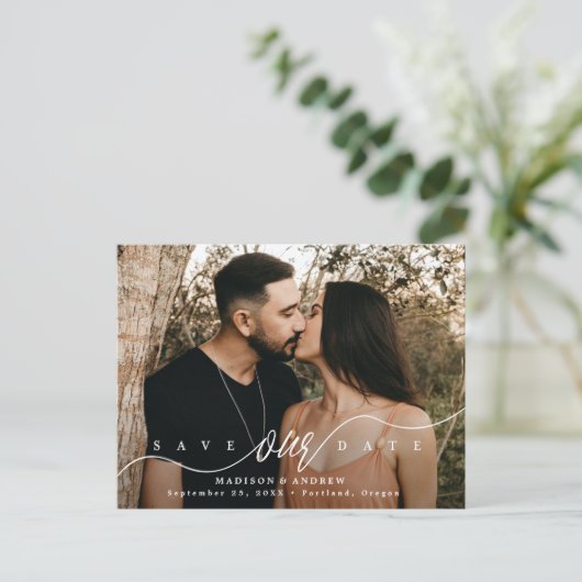 SkriptFoto Save the Date geblüht Ankündigungspostkarte (Stehend Vorderseite)