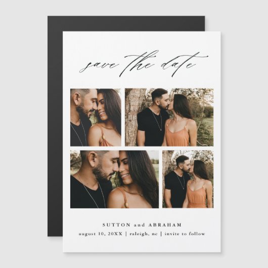 Skriptfotocollage Save the Date Magneteinladung (Vorne/Hinten)