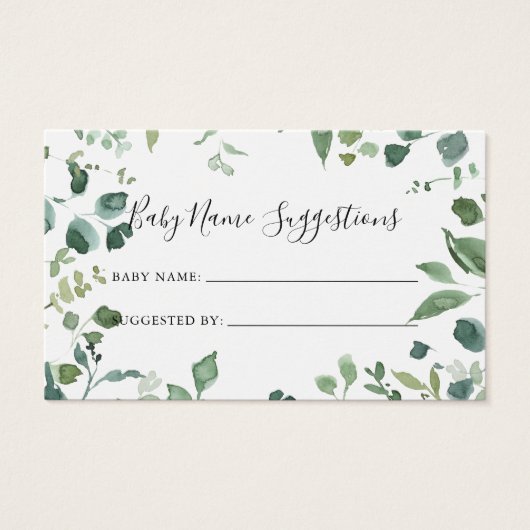 Skriptgrüne Foliage Baby Name Suggestions Card (Vorderseite)