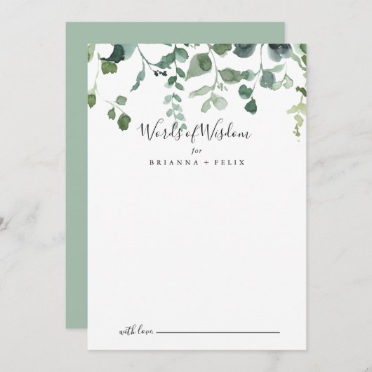 Skriptgrüne Schriften Hochzeitwörter der Weisheit Hinweiskarte (Vorne/Hinten)