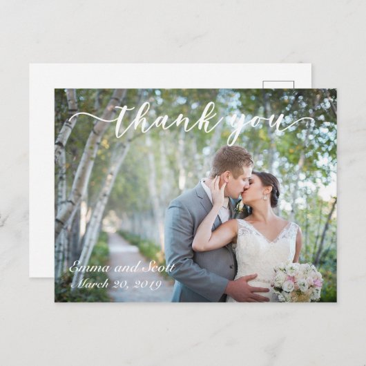 Skripthandgeschriebenes Foto Hochzeit Dankeschön K Postkarte (Vorne/Hinten)