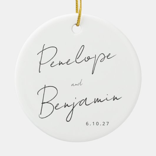 Skripthandschrift Schwarz-weißes Hochzeitsszenario Keramik Ornament (Vorne)