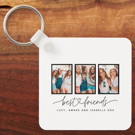 Skriptherz niedlich moderne Multi-Foto beste Freun Schlüsselanhänger (Vorderseite)
