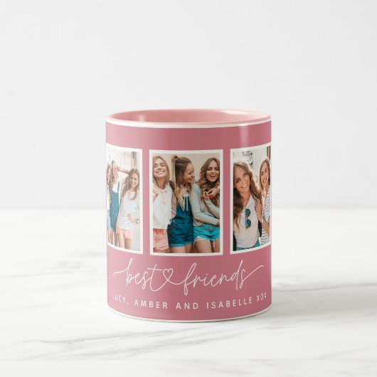 Skriptherz niedlich moderne Multi-Foto beste Freun Zweifarbige Tasse (Mittel)