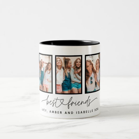Skriptherz niedlich moderne Multi-Foto beste Freun Zweifarbige Tasse (Mittel)