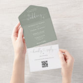 Skriptherzen Sage Green QR Code Hochzeit All In One Einladung (Abreißen)