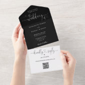 Skriptherzen, schwarz und weiß QR-Code Hochzeiten All In One Einladung (Abreißen)