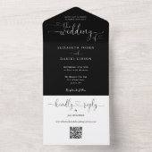 Skriptherzen, schwarz und weiß QR-Code Hochzeiten All In One Einladung (Innen Boden)