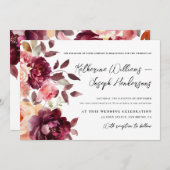 Skriptkalligrafie Bouquet Floral Burgundy Wedding Einladung (Vorne/Hinten)