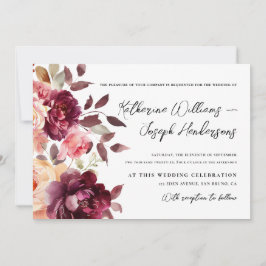 Skriptkalligrafie Bouquet Floral Burgundy Wedding Einladung