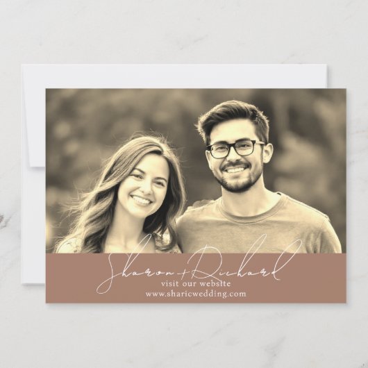 Skriptkalligraphie 3 sepia Foto Collage mocha Save The Date (Rückseite)