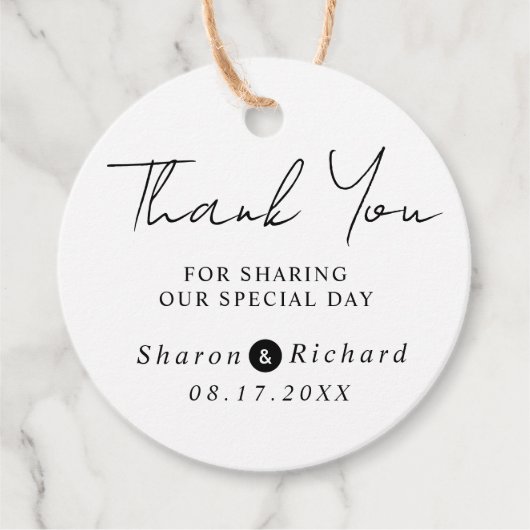 Skriptkalligraphie Danke Hochzeit Geschenkanhänger (Vorderseite)