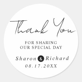 Skriptkalligraphie Danke Hochzeit Runder Aufkleber