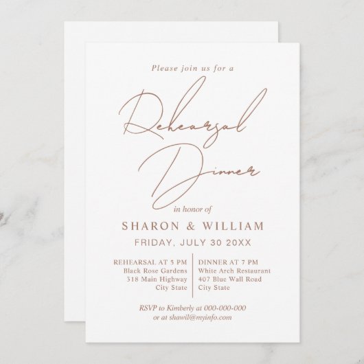 Skriptkalligraphie mocha, Probe Dinner Einladung (Vorne/Hinten)