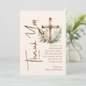 Skriptkalligraphie Rustikale Cross Greenerity Tauf Dankeskarte (Stehend Vorderseite)