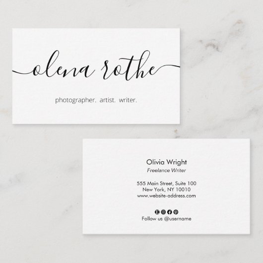 Skriptkalligraphie, weißer, moderner Beruflicher B Visitenkarte (Vorne/Hinten)