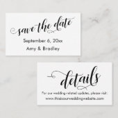 Skriptkarte Save the Date und Hochzeitsdetails Visitenkarte (Vorne/Hinten)