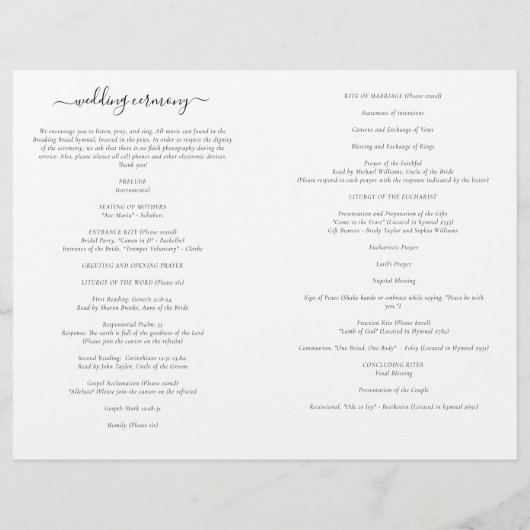 Skriptkatholische Hochzeit mit Massenprogramm (Rückseite)