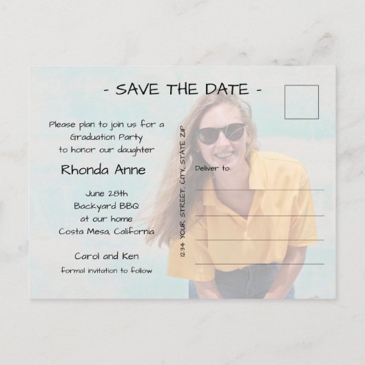 Skriptklasse Foto Abschluss Save the Date Postkarte (Rückseite)