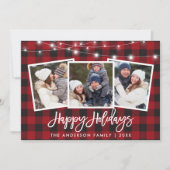 Skriptleuchten 3 Foto Rot Kariert Feiertagskarte (Vorderseite)