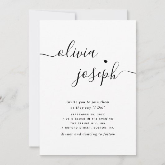 Skriptminimalistische Foto Hochzeit + QR-Code Deta Einladung (Vorderseite)