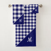 Skriptmonogramm Navy Blue Checked Muster Badhandtuch Set (Insitu)