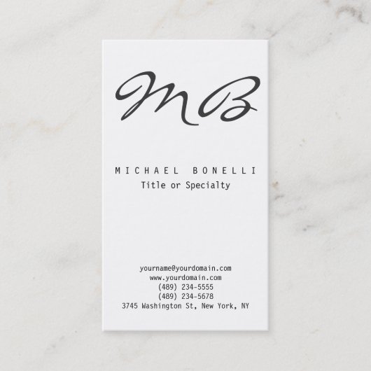 Skriptmonogramm Schwarz-weiße vertikale Visitenkar Visitenkarte (Vorderseite)