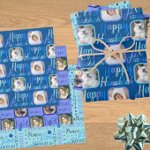 Skriptmuster Blau auf Blue 4 Foto Hanukkah Geschenkpapier Set