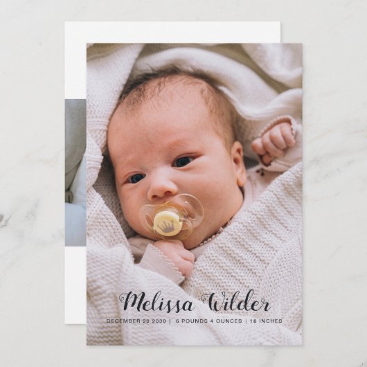 Skriptname 2 Foto Overlay Geburtsankündigung (Vorne/Hinten)