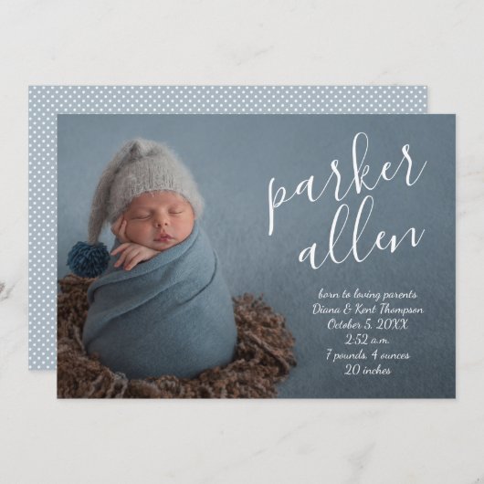 Skriptname Baby Foto Geburtsankündigungen (Vorne/Hinten)