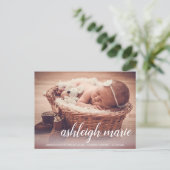 Skriptname Baby Girl Foto Geburtsankündigung Po Postkarte (Stehend Vorderseite)