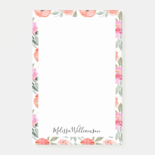 Skriptname Blush Pink Floral Sage Pfirsich Rand Post-it Klebezettel