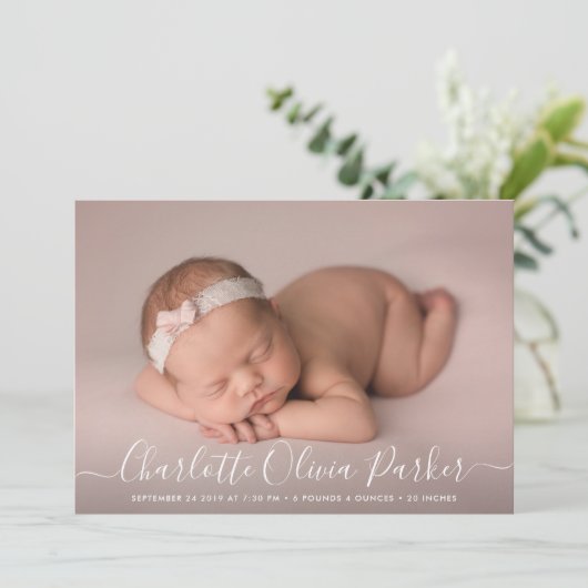 Skriptname Foto Overlay Birth Ankündigung (Stehend Vorderseite)