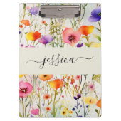 Skriptname für elegante Aquarellfarben-Wildblumen Klemmbrett (Vorderseite)