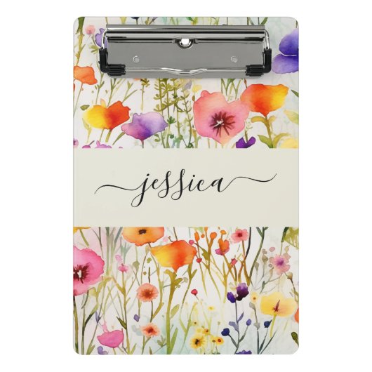 Skriptname für elegante Aquarellfarben-Wildblumen Mini Klemmbrett (Vorderseite)