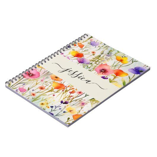 Skriptname für elegante Aquarellfarben-Wildblumen Notizblock (Linke Seite)