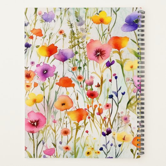 Skriptname für elegante Aquarellfarben-Wildblumen Planer (Rückseite)