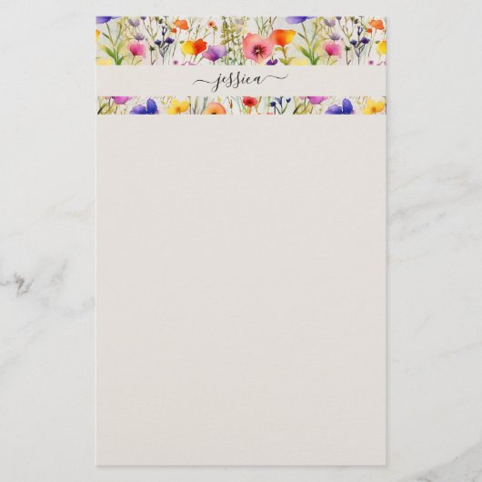 Skriptname für Elegante Wildblumen Briefpapier (Vorderseite)