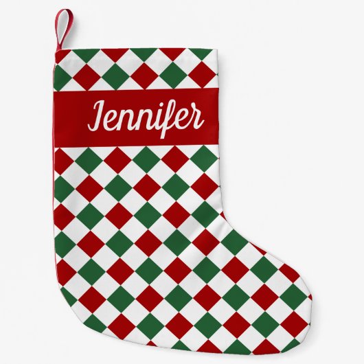 Skriptname für festliche rote und grüne Karos Kleiner Weihnachtsstrumpf (Vorderseite)