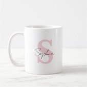 Skriptname mit rosa Monogramm personalisiert Kaffeetasse (Links)