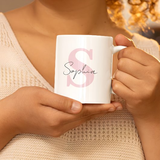 Skriptname mit rosa Monogramm personalisiert Kaffeetasse