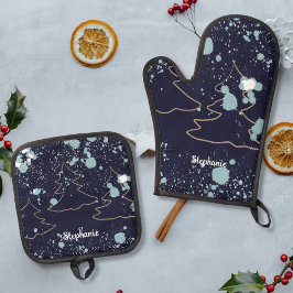 Skriptname Moderne niedliche Marinegoldblauen Kabi Ofenhandschuh & Topflappen-Set