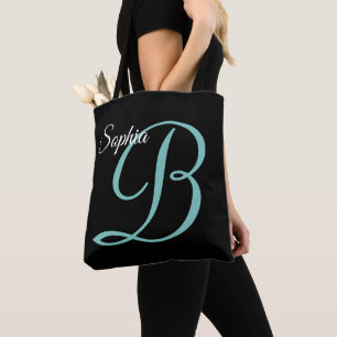 Skriptname & Monogramm auf Schwarz Tasche