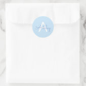 Skriptname & Monogramm | Hellblau Weiß Lila Runder Aufkleber (Tasche)