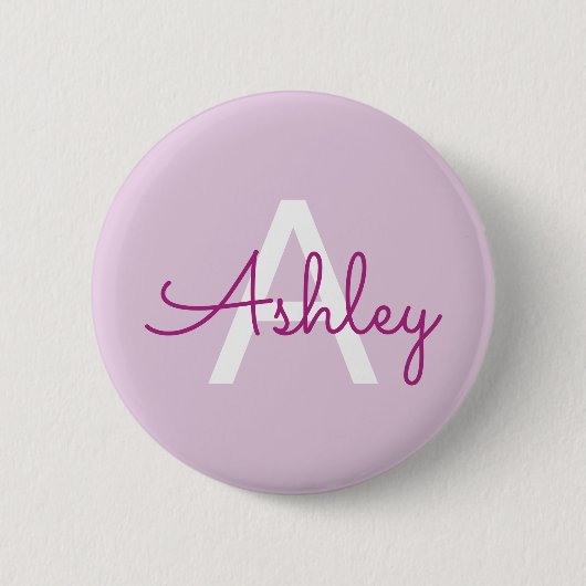 Skriptname & Monogramm | Magenta & Helllila Button (Vorderseite)