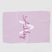 Skriptname & Monogramm | Magenta & Helllila Golfhandtuch (Horizontal)